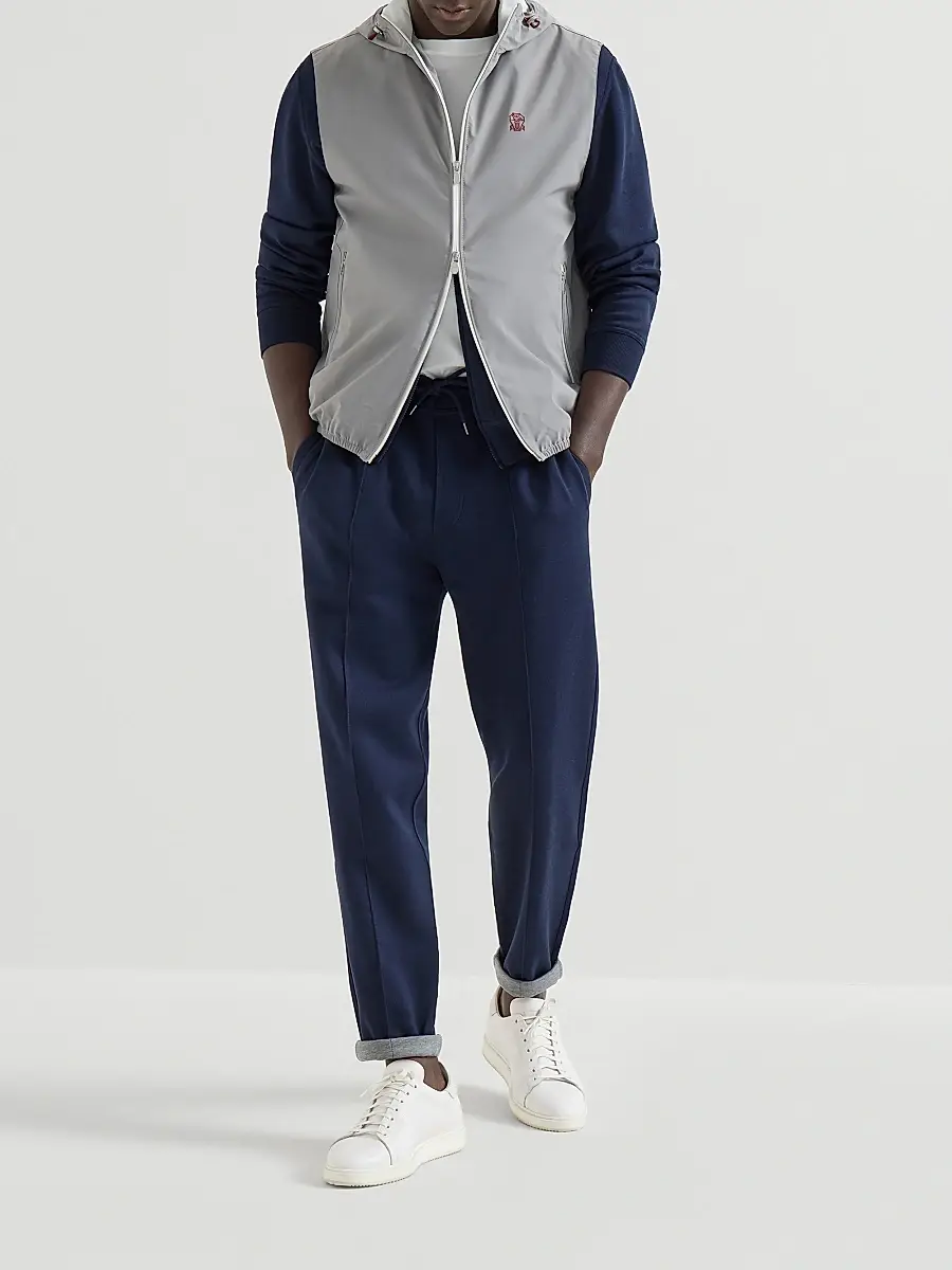 Brunello Cucinelli Men's Bonded Nylon Hooded Vest with Logo | Thumbnail 6