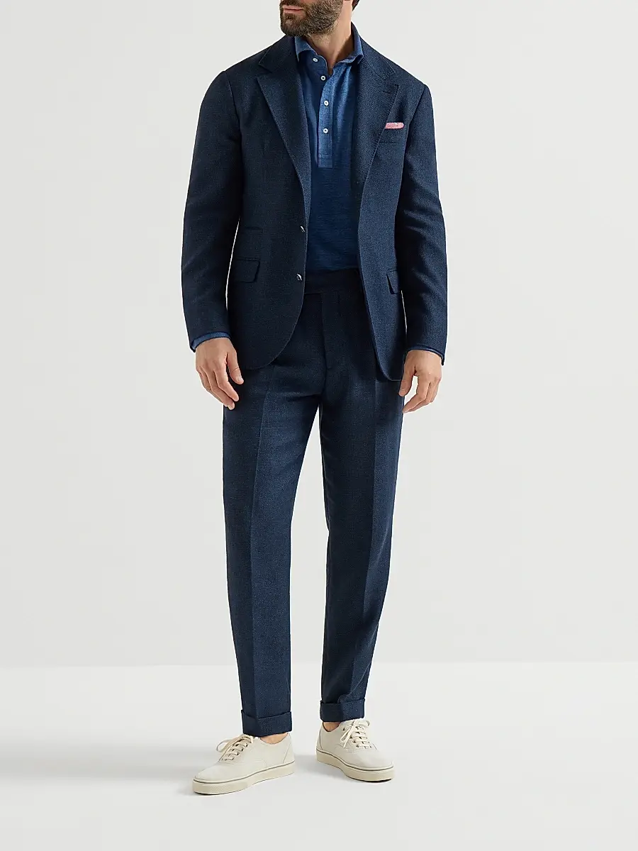 Brunello Cucinelli Men's Linen and Cotton Mélange Jersey Long Sleeve Polo Shirt | Thumbnail 6