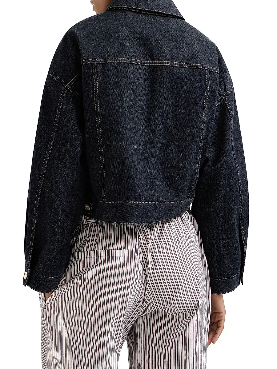 Brunello Cucinelli Women's No Fade Denim Outerwear Jacket with Monili | Thumbnail 3 Brunello Cucinelli Women's No Fade Denim Outerwear Jacket with Monili | Thumbnail 3