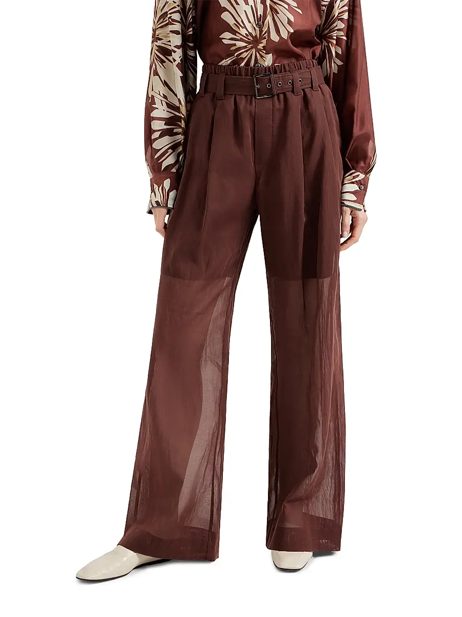 Brunello Cucinelli Women's Cotton Organza Loose Trousers with Monili - Bordeaux | Thumbnail 2 Brunello Cucinelli Women's Cotton Organza Loose Trousers with Monili - Bordeaux | Thumbnail 2