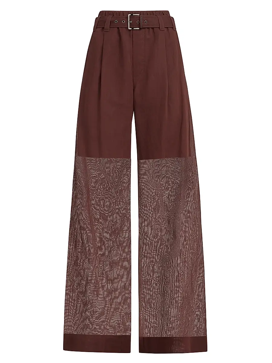 Brunello Cucinelli Women's Cotton Organza Loose Trousers with Monili - Bordeaux | Image 1 Brunello Cucinelli Women's Cotton Organza Loose Trousers with Monili - Bordeaux | Image 1