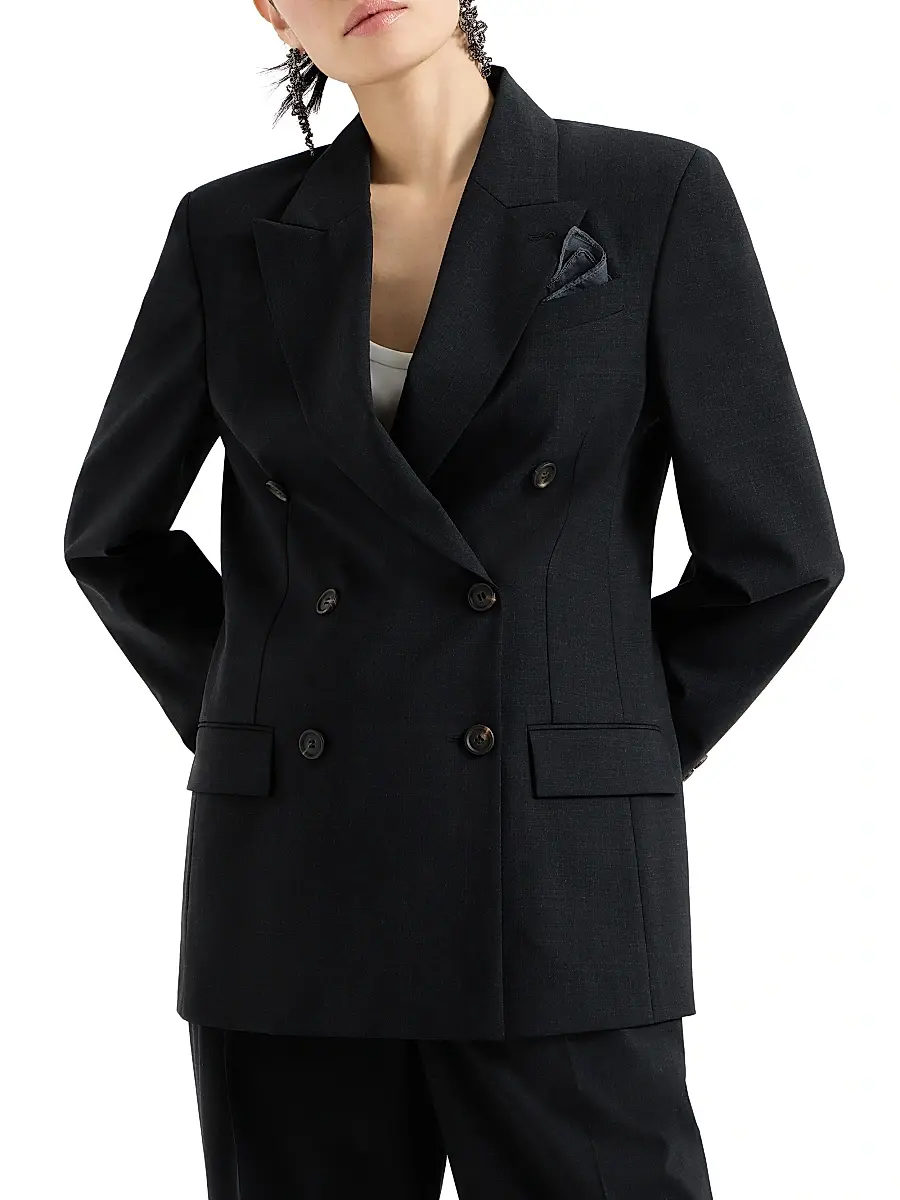 Brunello Cucinelli Women's Tropical Luxury Wool Blazer with Monili - Lignite | Thumbnail 2 Brunello Cucinelli Women's Tropical Luxury Wool Blazer with Monili - Lignite | Thumbnail 2