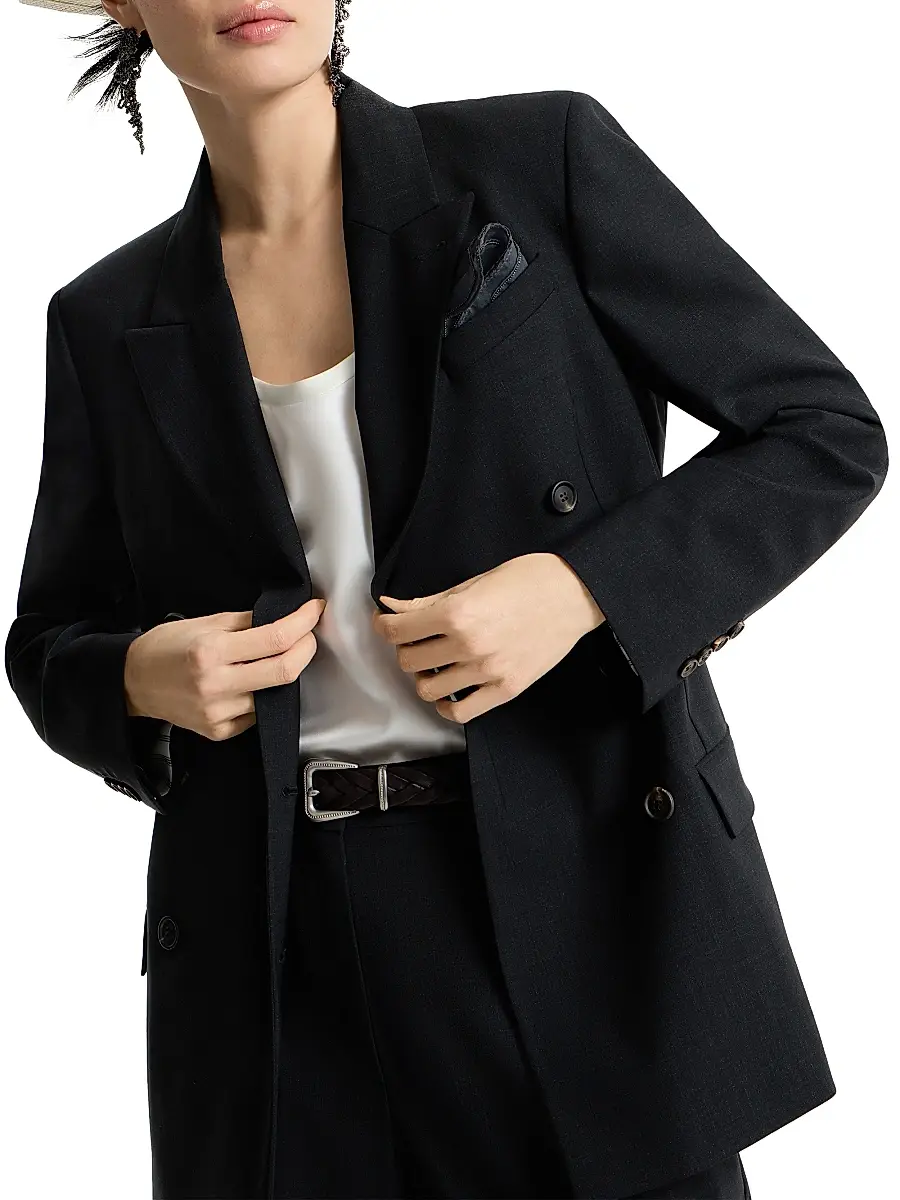 Brunello Cucinelli Women's Tropical Luxury Wool Blazer with Monili - Lignite | Thumbnail 4 Brunello Cucinelli Women's Tropical Luxury Wool Blazer with Monili - Lignite | Thumbnail 4