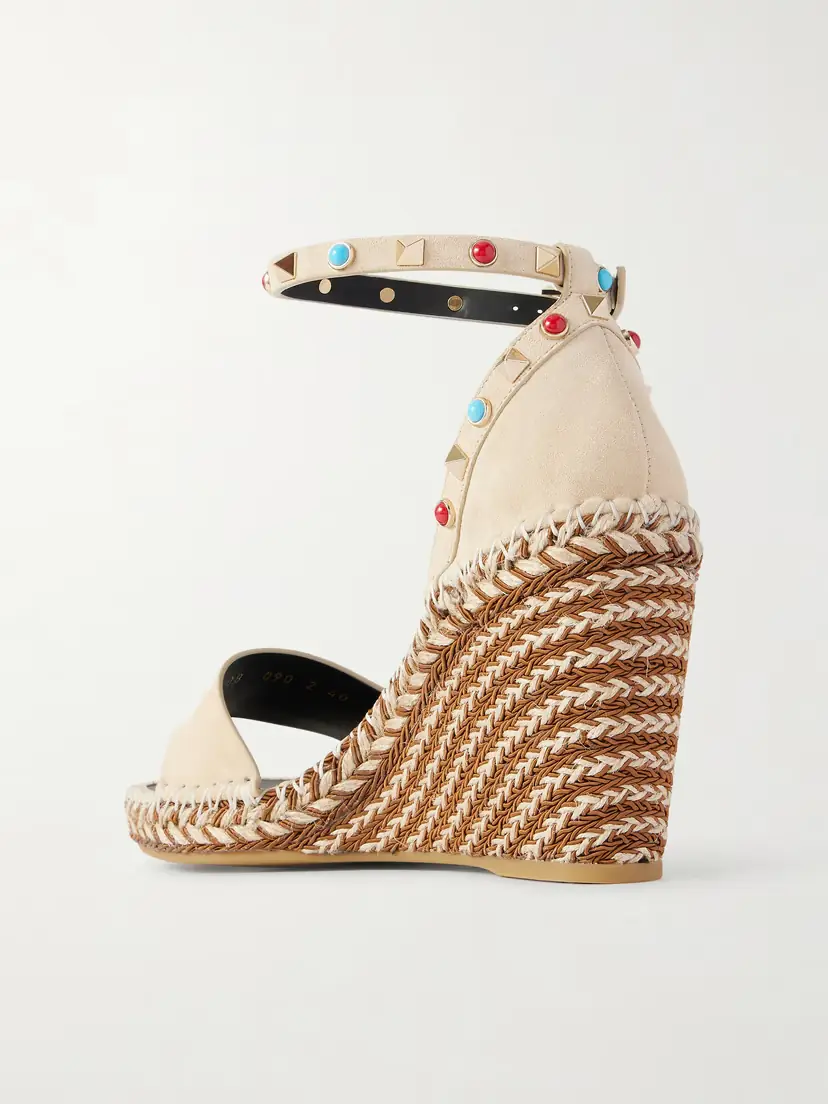 Valentino Garavani Rockstud 105 Bead-embellished Suede Espadrille Wedge Sandals | Thumbnail 3 Valentino Garavani Rockstud 105 Bead-embellished Suede Espadrille Wedge Sandals | Thumbnail 3