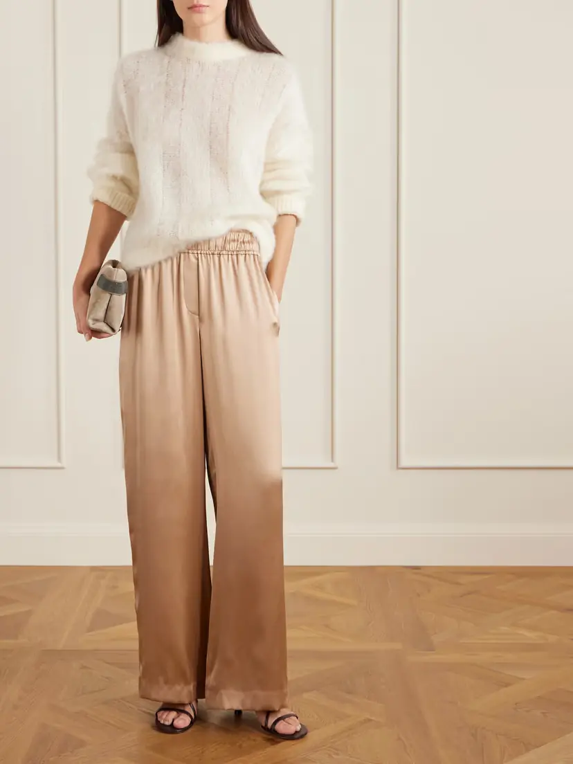 Brunello Cucinelli Stretch Silk-blend Satin Wide-leg Pants | Thumbnail 2 Brunello Cucinelli Stretch Silk-blend Satin Wide-leg Pants | Thumbnail 2