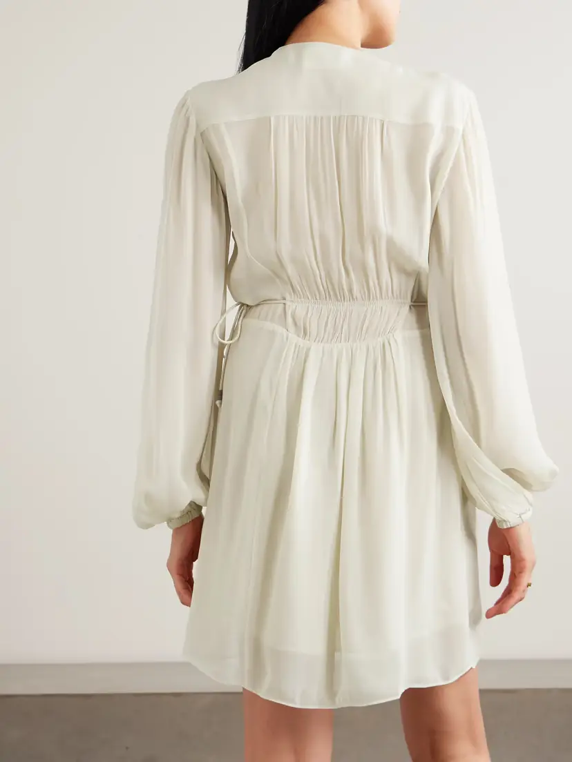 Marant Étoile Loriena Tie-detailed Ruched Crepe De Chine Mini Dress | Thumbnail 3 Marant Étoile Loriena Tie-detailed Ruched Crepe De Chine Mini Dress | Thumbnail 3