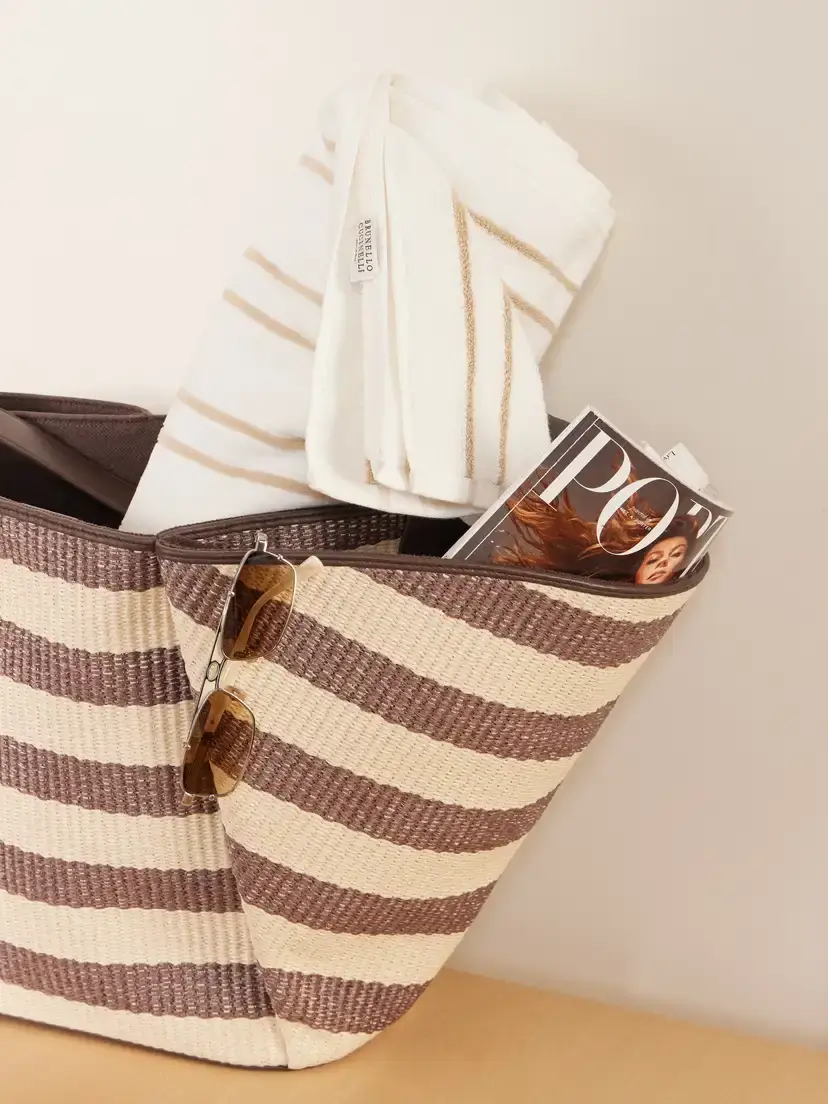 Brunello Cucinelli Embroidered Striped Cotton-terry Beach Towel | Thumbnail 2 Brunello Cucinelli Embroidered Striped Cotton-terry Beach Towel | Thumbnail 2