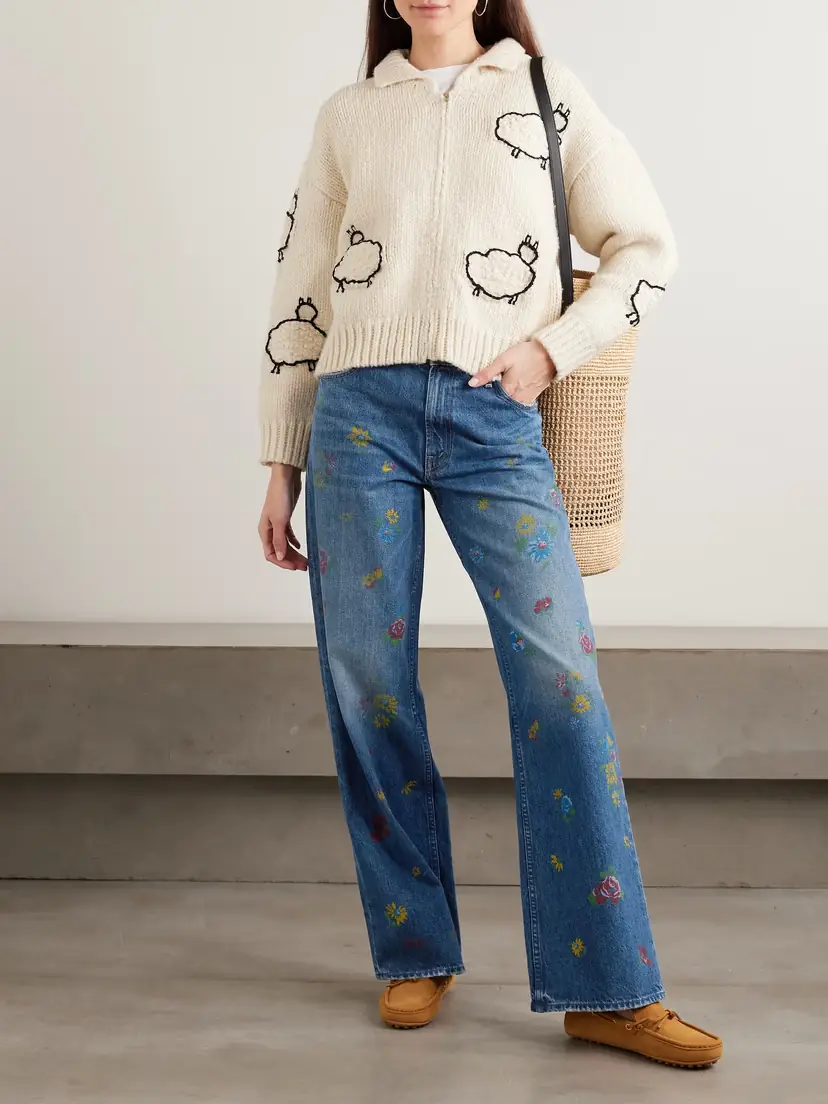 Mother The Crop Racquette Embroidered Wool And Cotton-blend Cardigan | Thumbnail 2