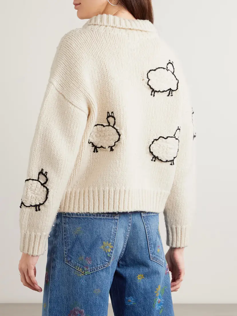 Mother The Crop Racquette Embroidered Wool And Cotton-blend Cardigan | Thumbnail 3