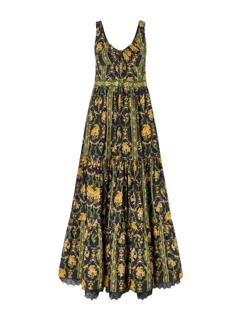 Agua by Agua Bendita Azulejo Cordillera Tiered Embroidered Printed Cotton-voile Maxi Dress | Image 1 Agua by Agua Bendita Azulejo Cordillera Tiered Embroidered Printed Cotton-voile Maxi Dress | Image 1