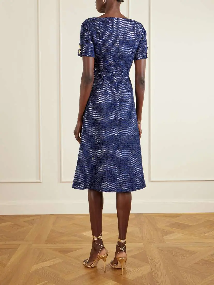 Carolina Herrera Belted Metallic Cotton-blend Tweed Midi Dress | Thumbnail 3 Carolina Herrera Belted Metallic Cotton-blend Tweed Midi Dress | Thumbnail 3