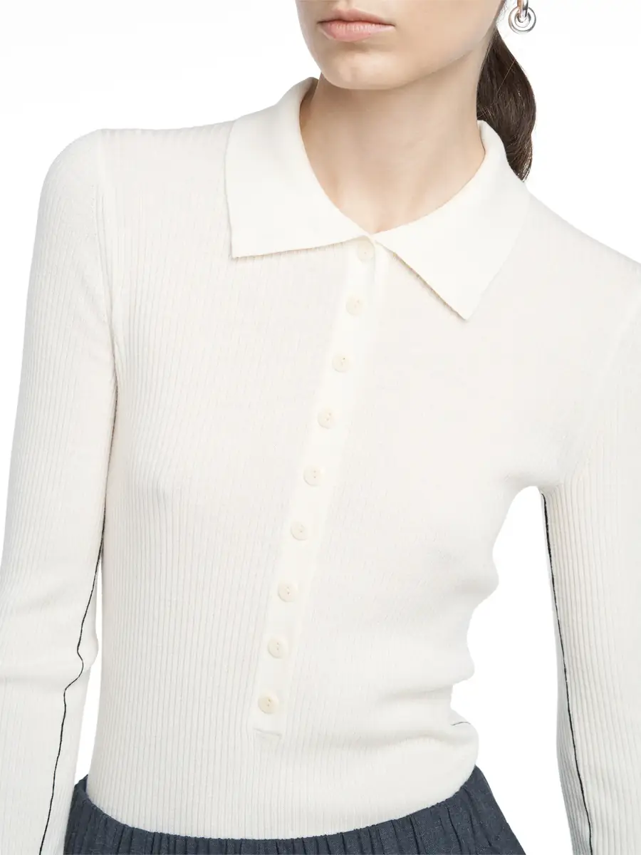 Maria McManus Merino Wool Long Sleeve Tiny Button Polo | Thumbnail 4 Maria McManus Merino Wool Long Sleeve Tiny Button Polo | Thumbnail 4