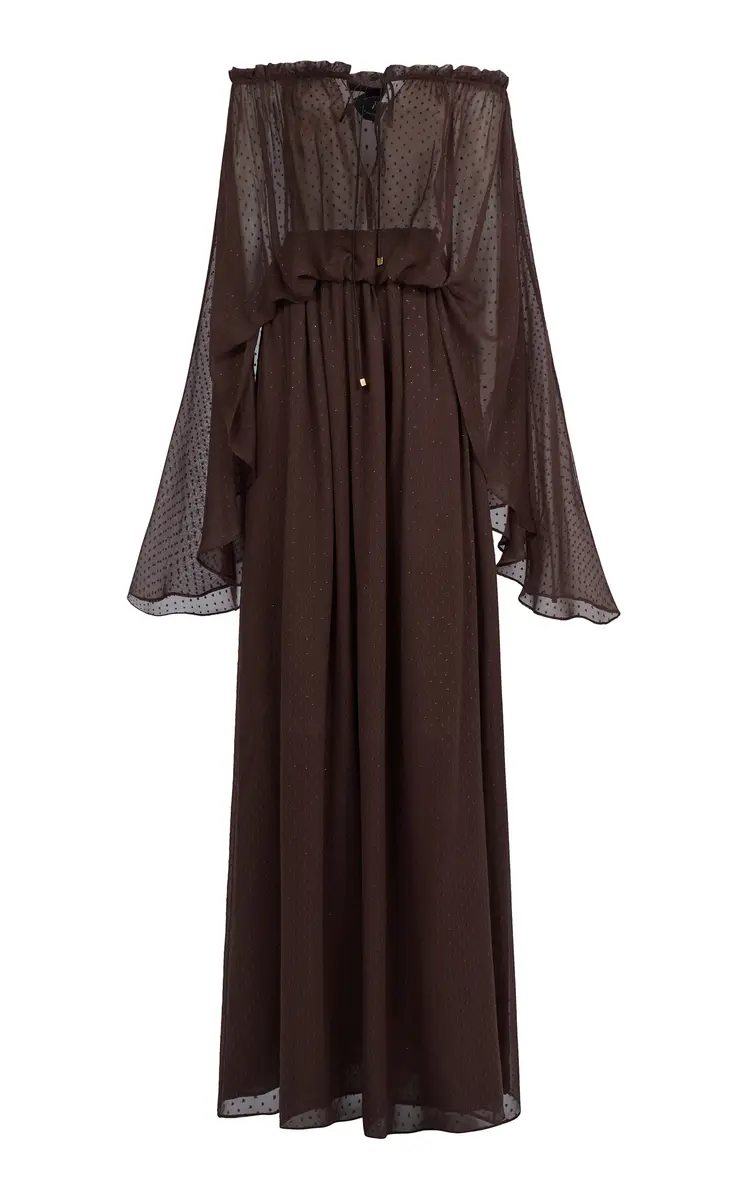 Taller Marmo Ouarzazate Off-The-Shoulder Metallic Chiffon Maxi Dress
