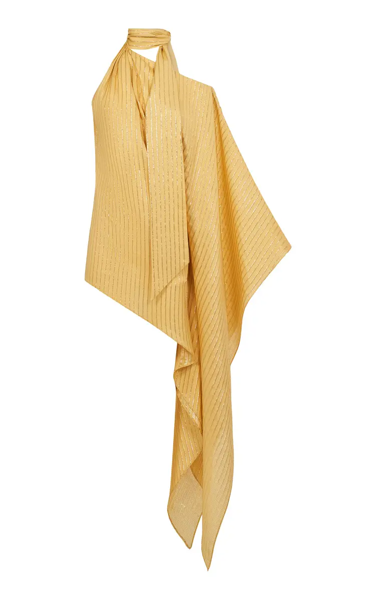 Atlas Sunrise Scarf-Neck Metallic Fil Coupè Mini Dress Atlas Sunrise Scarf-Neck Metallic Fil Coupè Mini Dress