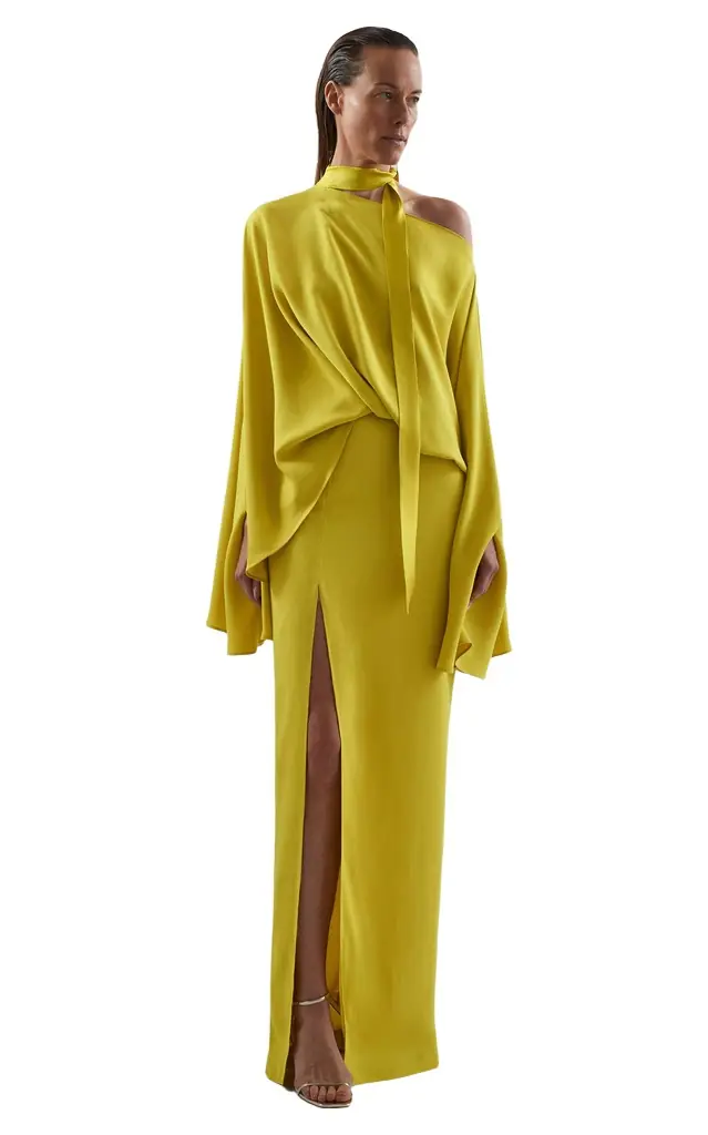 Taller Marmo Brooks Crepe Cady Blouson Maxi Dress