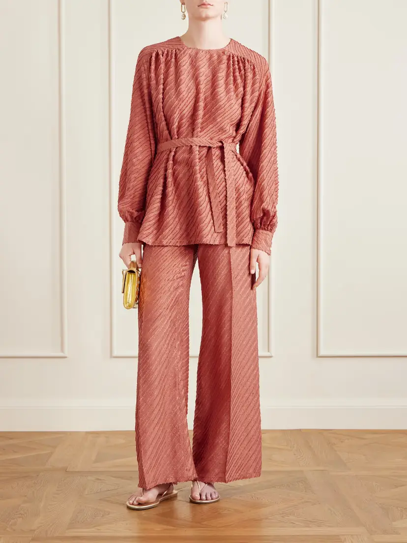 Giuliva Heritage Tea Belted Frayed Silk Blouse | Thumbnail 2