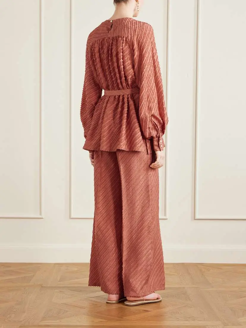 Giuliva Heritage Tea Belted Frayed Silk Blouse | Thumbnail 3