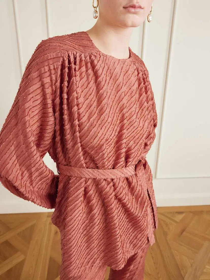 Giuliva Heritage Tea Belted Frayed Silk Blouse | Thumbnail 4