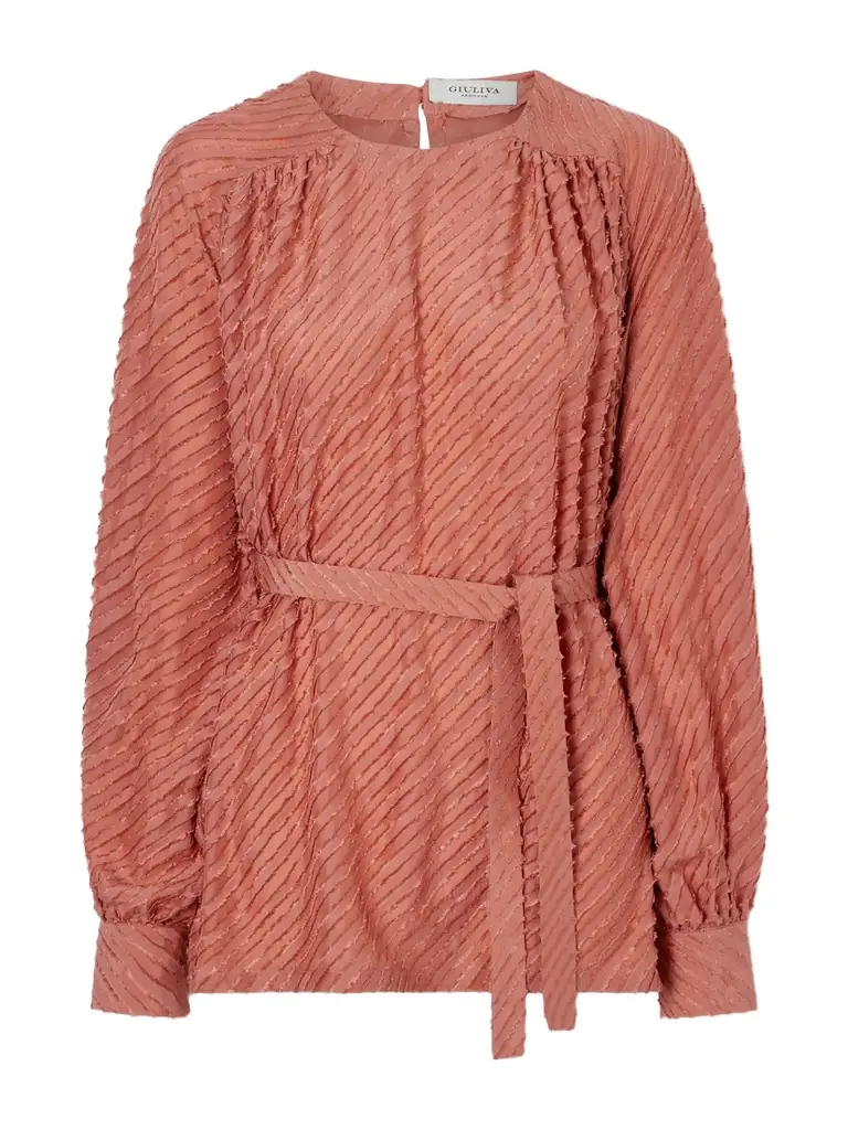 Giuliva Heritage Tea Belted Frayed Silk Blouse | Image 1 Giuliva Heritage Tea Belted Frayed Silk Blouse | Image 1