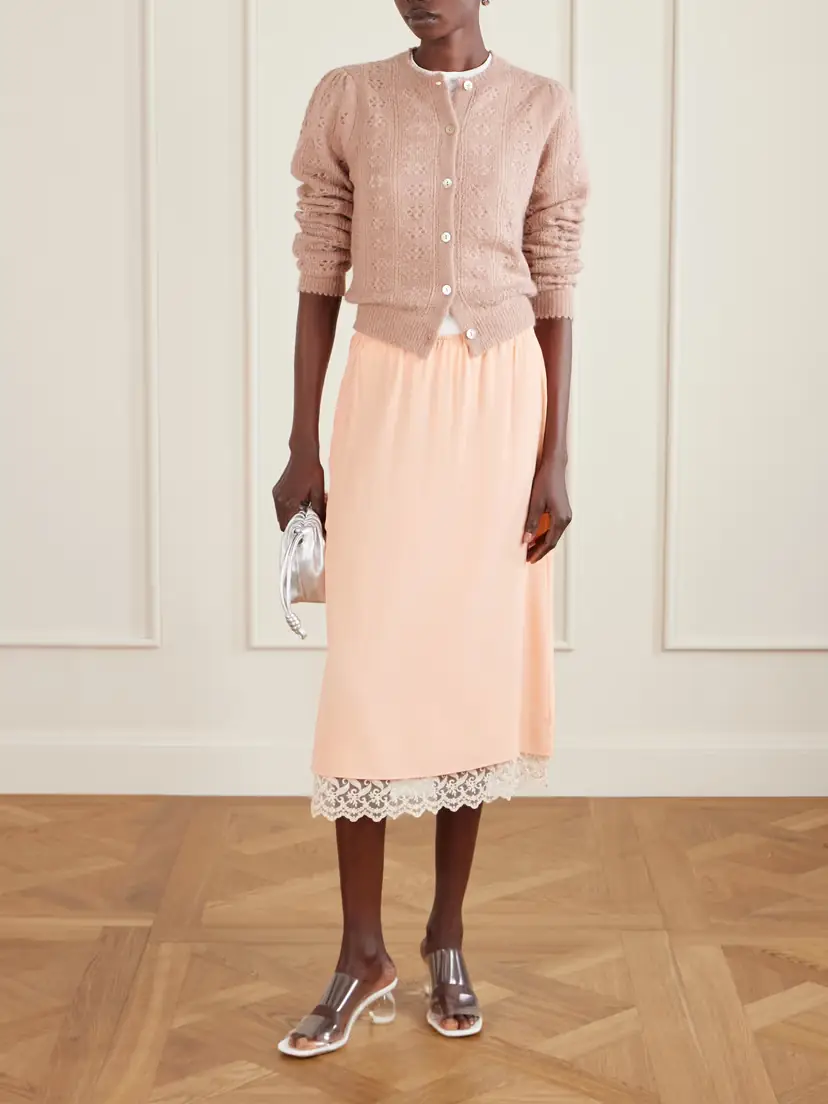 Simone Rocha Layered Lace-trimmed Crepe De Chine Midi Skirt | Thumbnail 2 Simone Rocha Layered Lace-trimmed Crepe De Chine Midi Skirt | Thumbnail 2