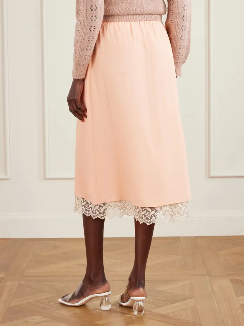 Simone Rocha Layered Lace-trimmed Crepe De Chine Midi Skirt | Thumbnail 3 Simone Rocha Layered Lace-trimmed Crepe De Chine Midi Skirt | Thumbnail 3