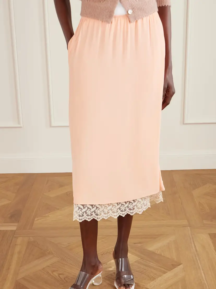 Simone Rocha Layered Lace-trimmed Crepe De Chine Midi Skirt | Thumbnail 4 Simone Rocha Layered Lace-trimmed Crepe De Chine Midi Skirt | Thumbnail 4