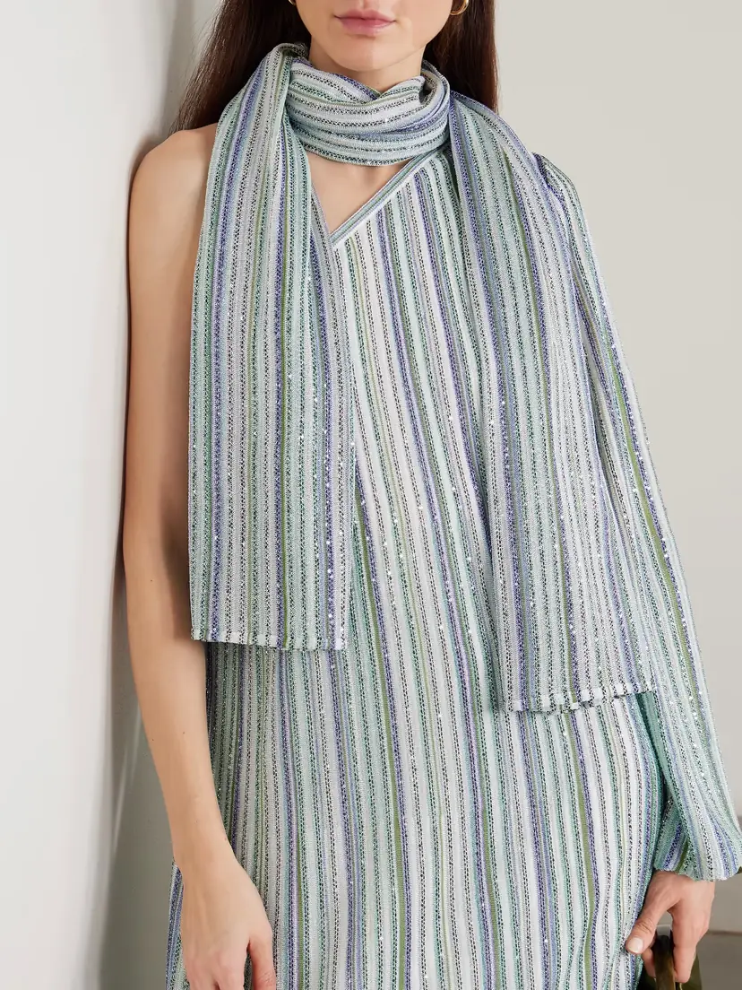 Missoni Sequin-trimmed Striped Metallic Crochet-knit Wrap | Thumbnail 2 Missoni Sequin-trimmed Striped Metallic Crochet-knit Wrap | Thumbnail 2