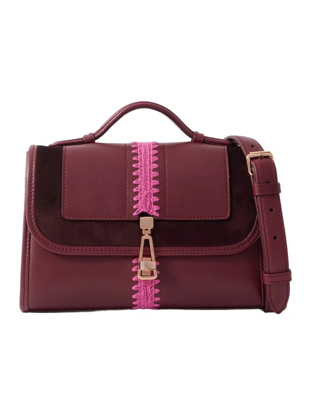 Leonora Small Crochet-knit And Suede-trimmed Leather Top-handle Bag Leonora Small Crochet-knit And Suede-trimmed Leather Top-handle Bag