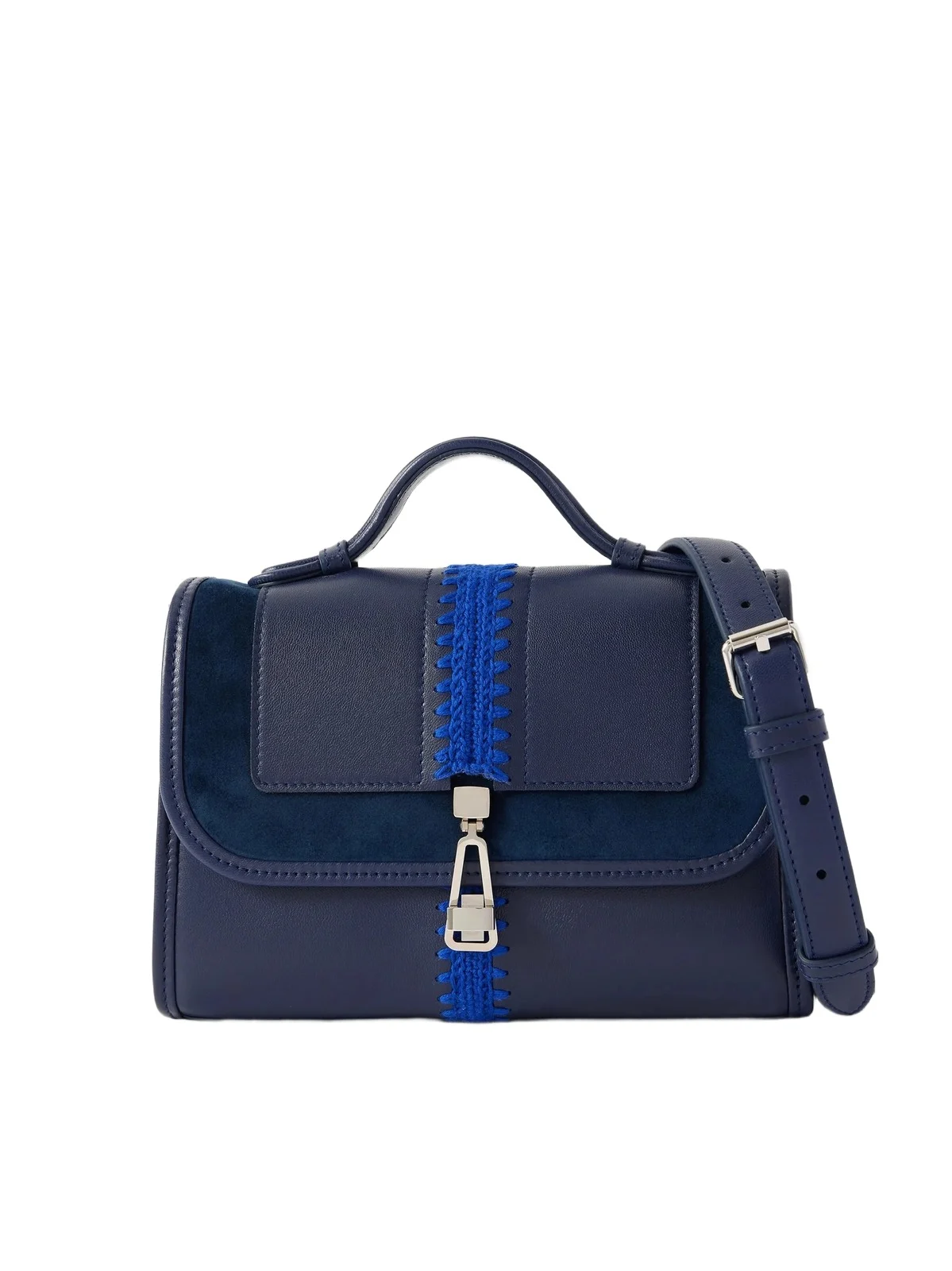 Leonora Small Crochet-knit And Suede-trimmed Leather Top-handle Bag Leonora Small Crochet-knit And Suede-trimmed Leather Top-handle Bag
