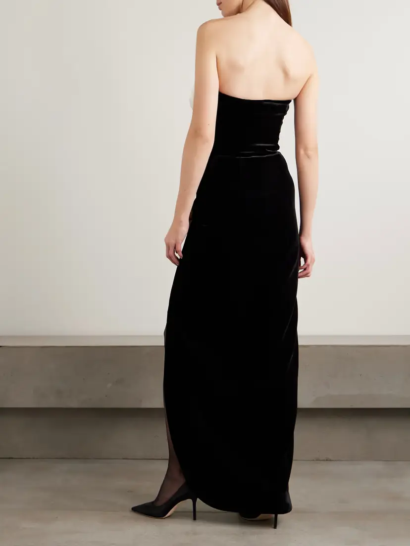 Alessandra Rich Strapless Bow-embellished Duchesse Satin-trimmed Velvet Gown | Thumbnail 3 Alessandra Rich Strapless Bow-embellished Duchesse Satin-trimmed Velvet Gown | Thumbnail 3
