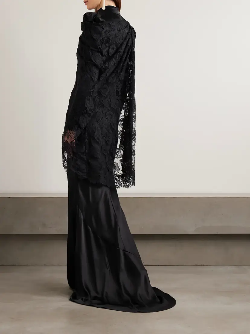 Alessandra Rich Cape-effect Lace-trimmed Silk-satin Gown | Thumbnail 3 Alessandra Rich Cape-effect Lace-trimmed Silk-satin Gown | Thumbnail 3