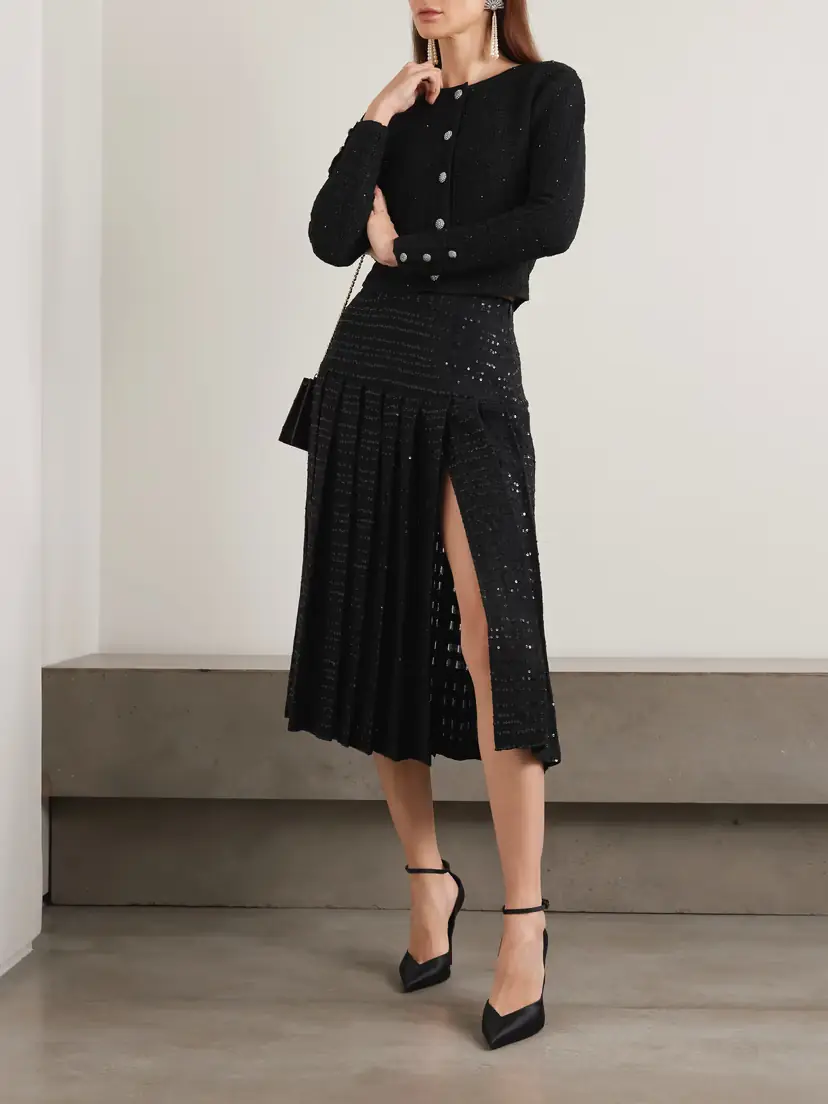 Alessandra Rich Sequin-embellished Pleated Tweed Midi Skirt | Thumbnail 2