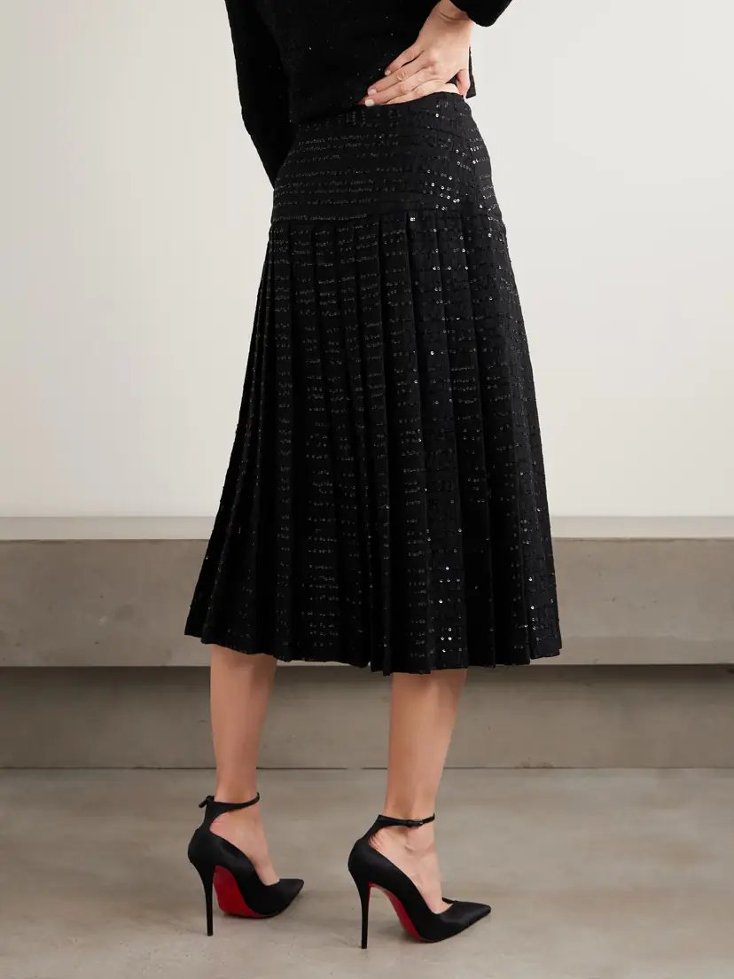 Alessandra Rich Sequin-embellished Pleated Tweed Midi Skirt | Thumbnail 3