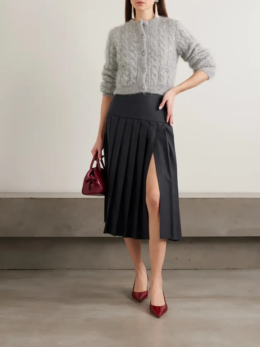 Alessandra Rich Pleated Wool-flannel Midi Skirt | Thumbnail 2