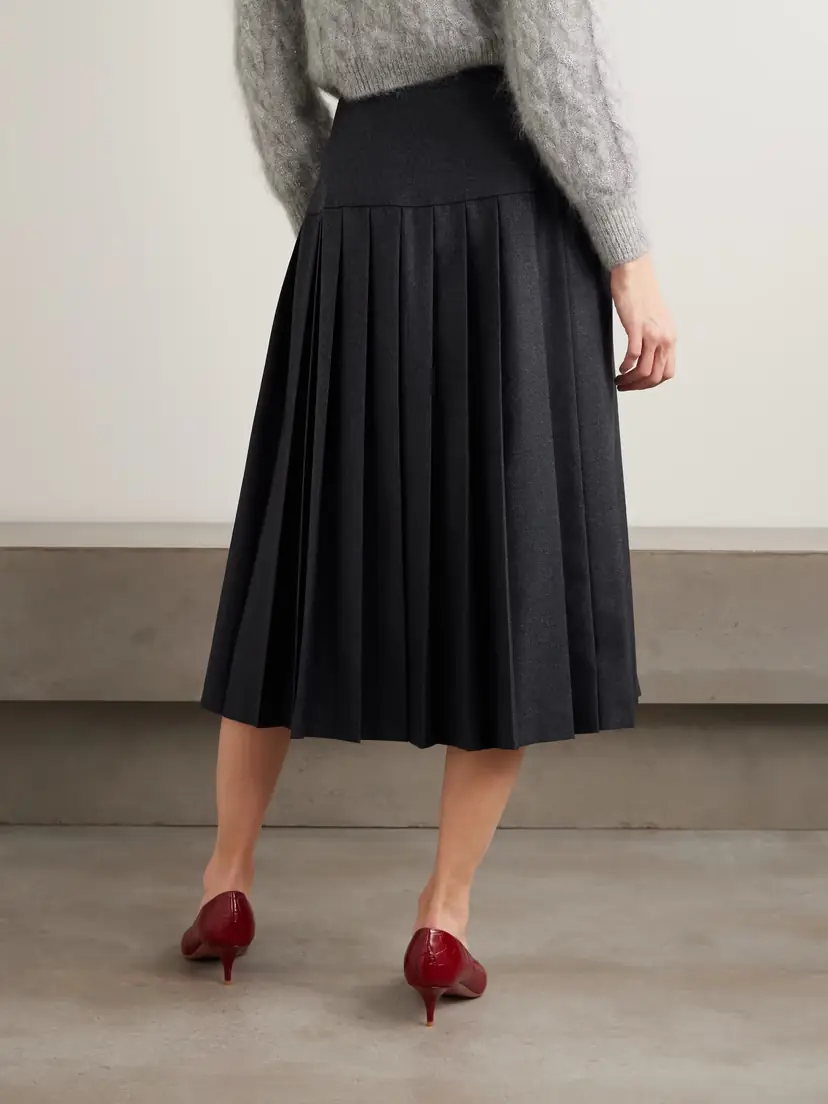 Alessandra Rich Pleated Wool-flannel Midi Skirt | Thumbnail 3