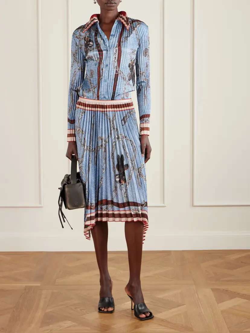Acne Studios Pleated Printed Satin Midi Skirt | Thumbnail 2