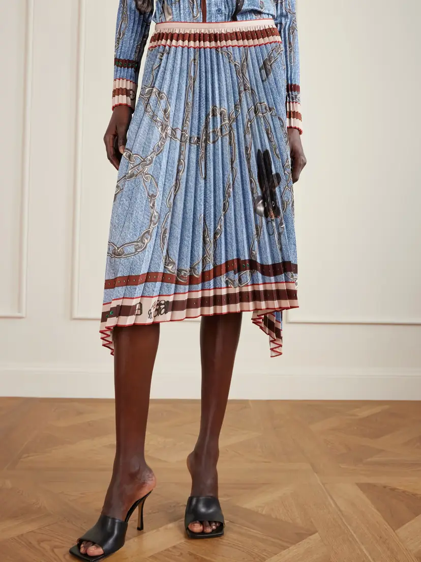 Acne Studios Pleated Printed Satin Midi Skirt | Thumbnail 3