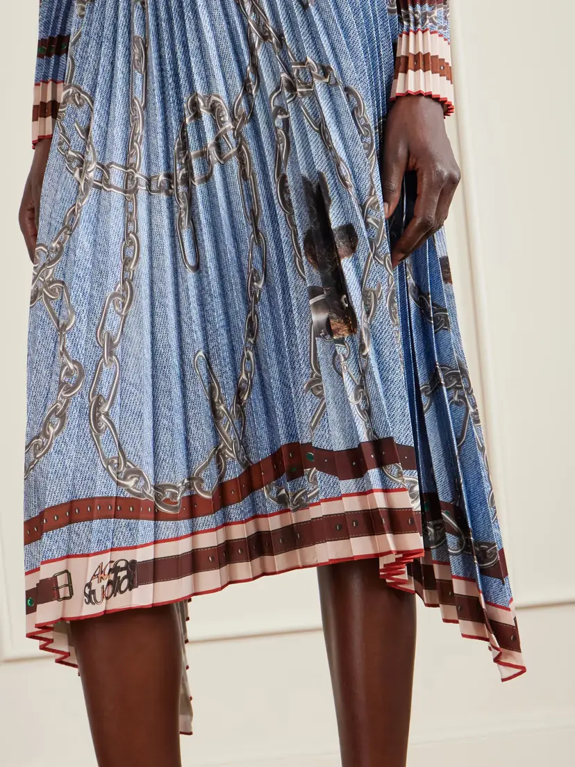 Acne Studios Pleated Printed Satin Midi Skirt | Thumbnail 5