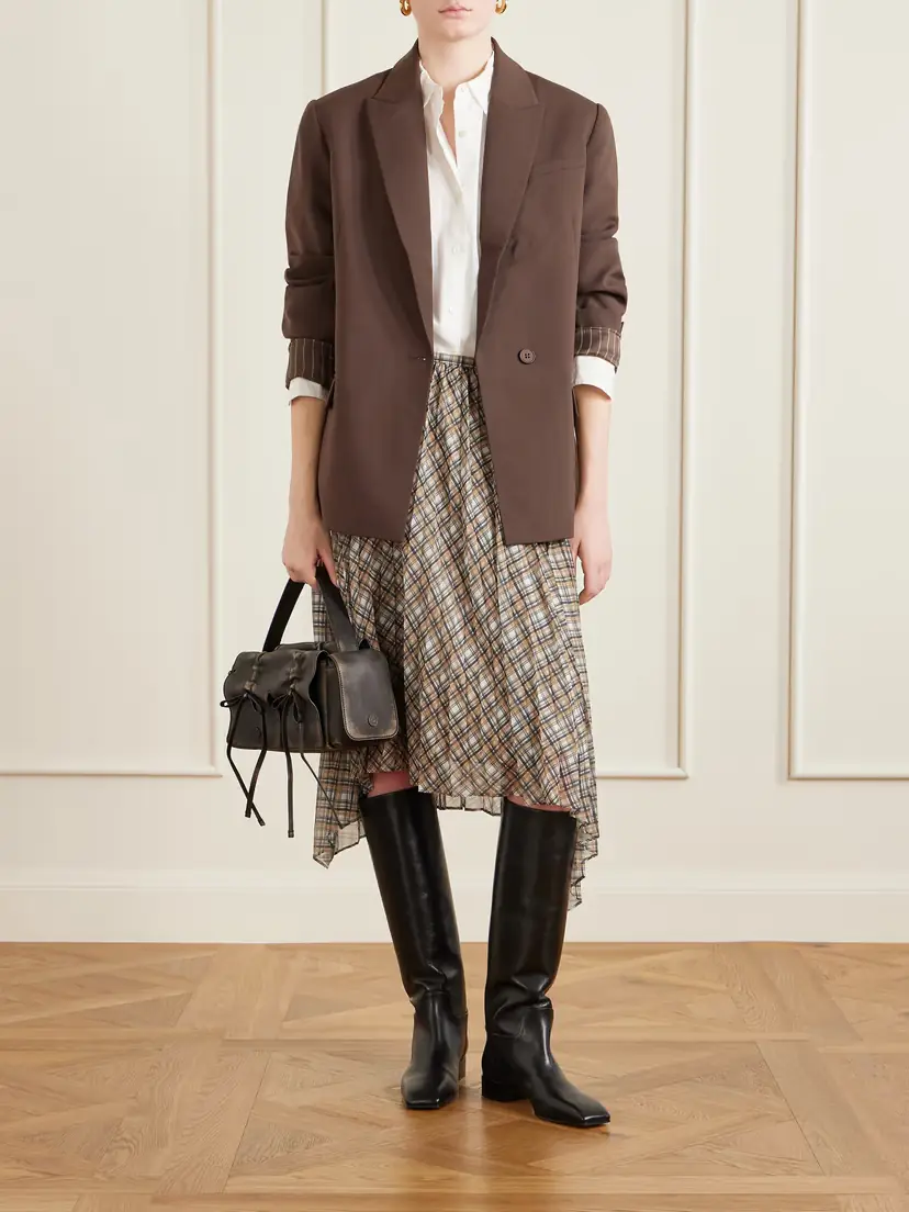 Acne Studios Asymmetric Pleated Checked Chiffon Midi Skirt | Thumbnail 2