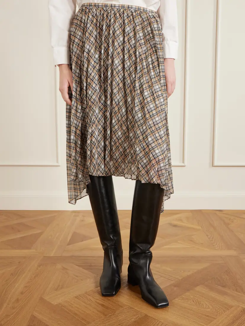 Acne Studios Asymmetric Pleated Checked Chiffon Midi Skirt | Thumbnail 3