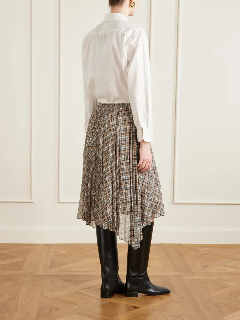 Acne Studios Asymmetric Pleated Checked Chiffon Midi Skirt | Thumbnail 4