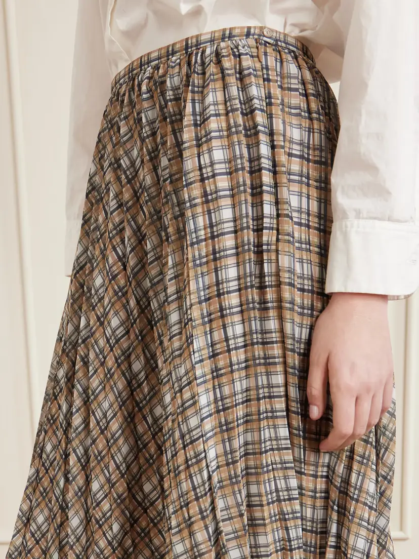 Acne Studios Asymmetric Pleated Checked Chiffon Midi Skirt | Thumbnail 5