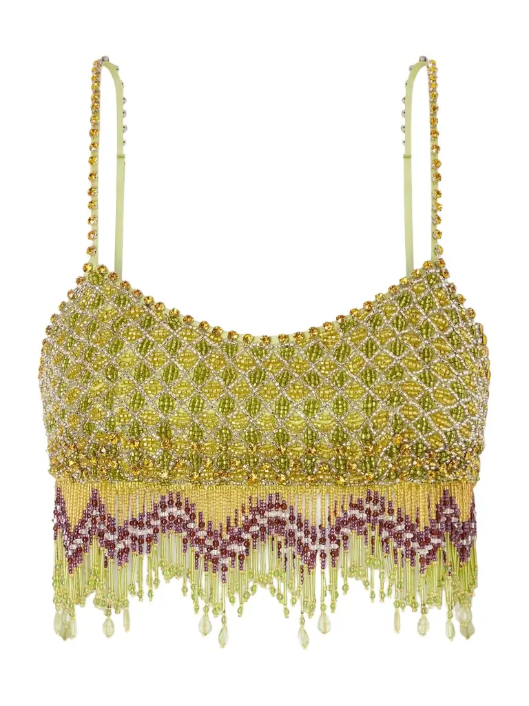 BODE Bottleglass Cropped Fringed Beaded Satin Top | Image 1 BODE Bottleglass Cropped Fringed Beaded Satin Top | Image 1