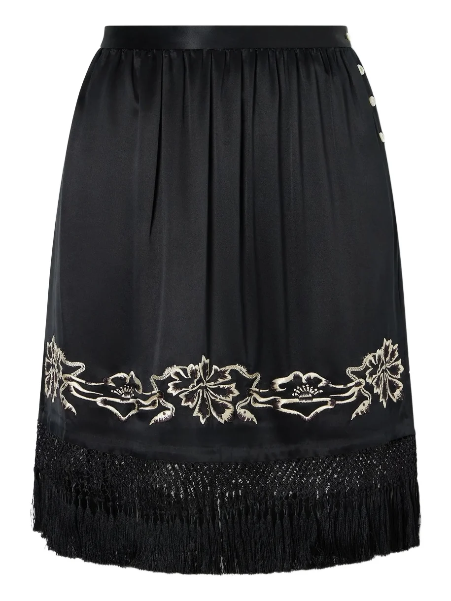 Phantasm Fringed Embroidered Silk-satin Mini Skirt Phantasm Fringed Embroidered Silk-satin Mini Skirt