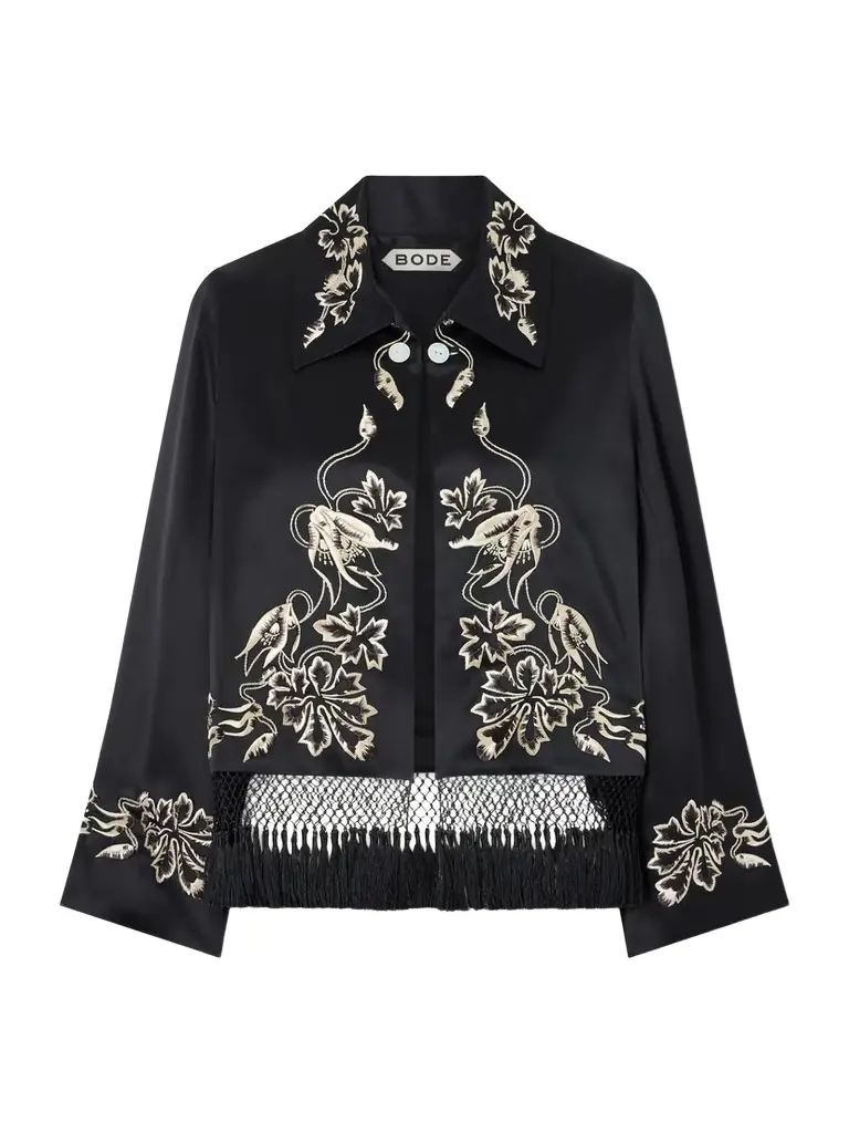 BODE Phantasm Fringed Embroidered Silk-satin Jacket | Image 1 BODE Phantasm Fringed Embroidered Silk-satin Jacket | Image 1