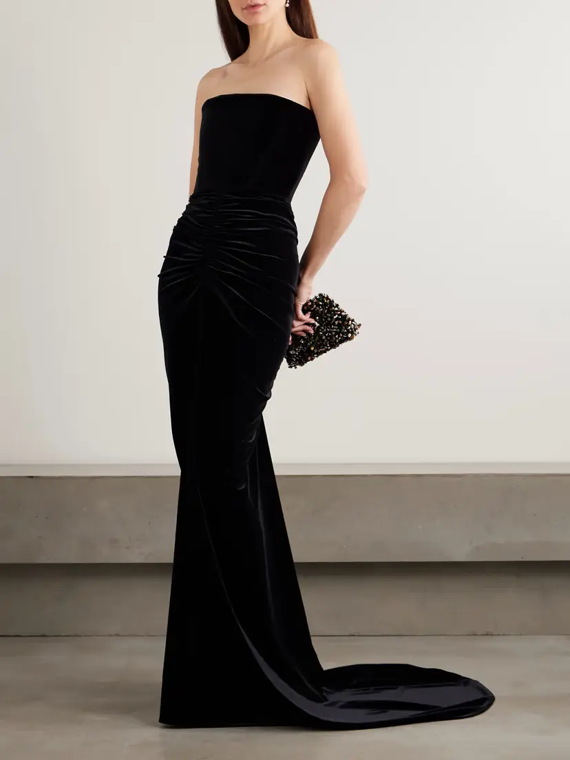 Alex Perry Strapless Ruched Velvet Gown | Thumbnail 2 Alex Perry Strapless Ruched Velvet Gown | Thumbnail 2