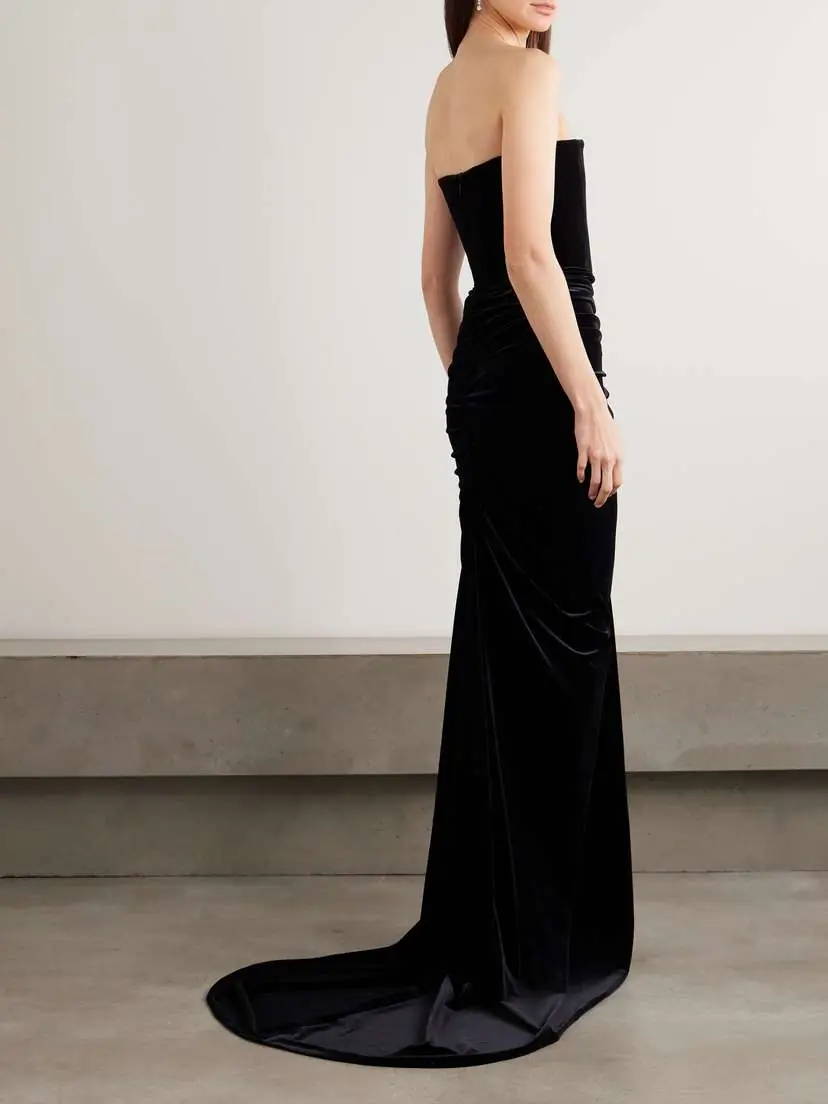 Alex Perry Strapless Ruched Velvet Gown | Thumbnail 3 Alex Perry Strapless Ruched Velvet Gown | Thumbnail 3