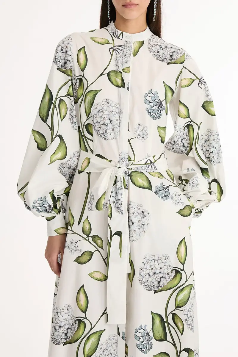 Oscar de la Renta Long Sleeve Porcelain Flowers Caftan | Thumbnail 3