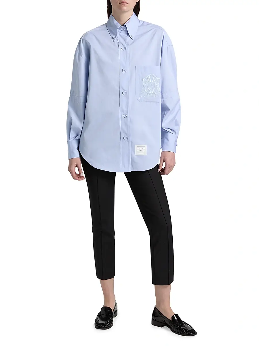 Thom Browne Women's Supersized Embroidered Crest Button-Down Shirt | Thumbnail 2 Thom Browne Women's Supersized Embroidered Crest Button-Down Shirt | Thumbnail 2