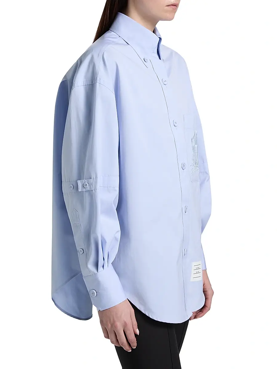 Thom Browne Women's Supersized Embroidered Crest Button-Down Shirt | Thumbnail 4 Thom Browne Women's Supersized Embroidered Crest Button-Down Shirt | Thumbnail 4